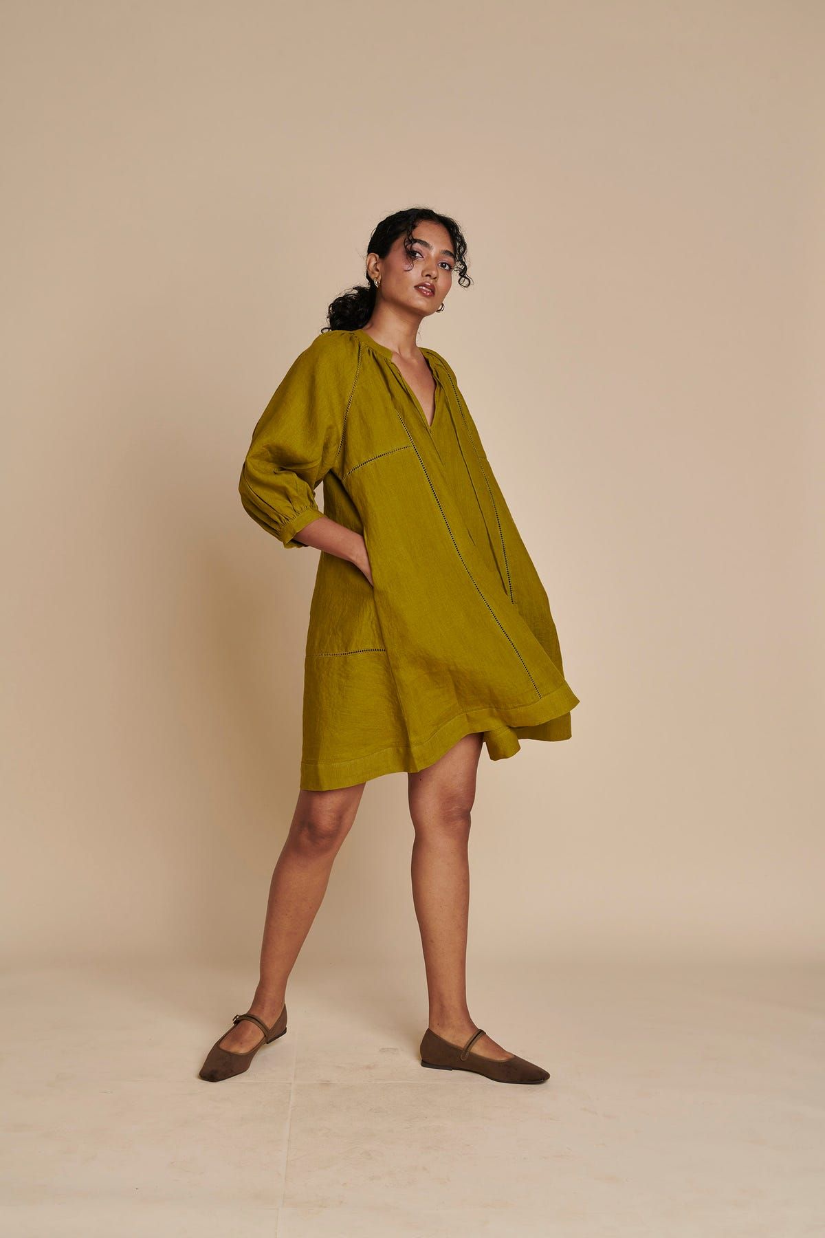 Mehendi Linen Lace Panelled Dress - image 10