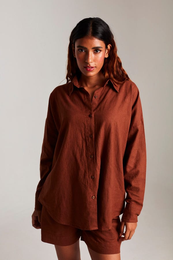 Saphed — Cinnamon Linen Classic Shirt