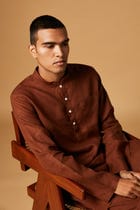 Cinnamon Linen Men's Classic Kurta - Sale view 5