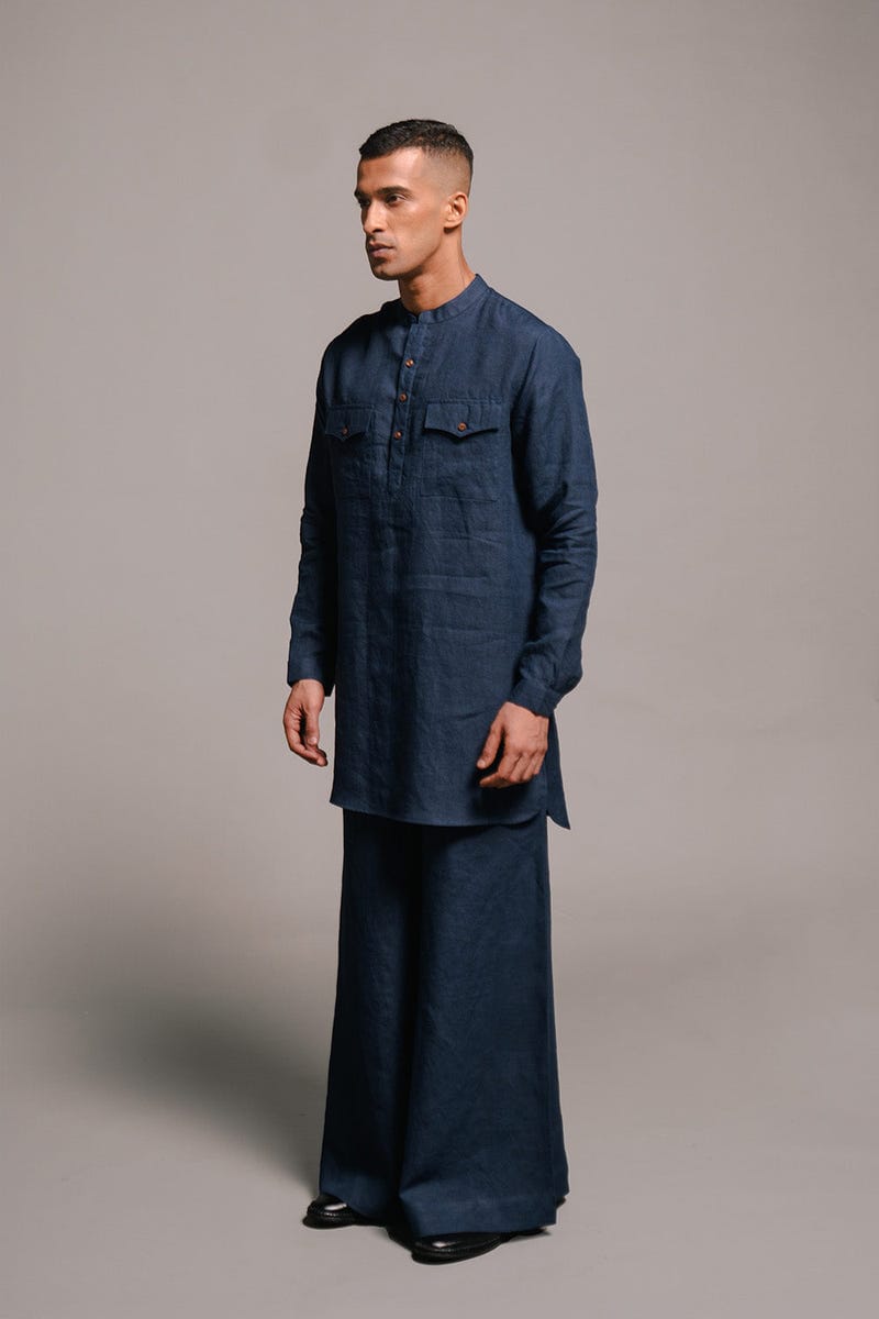 Indigo Linen Men's Flared Pants