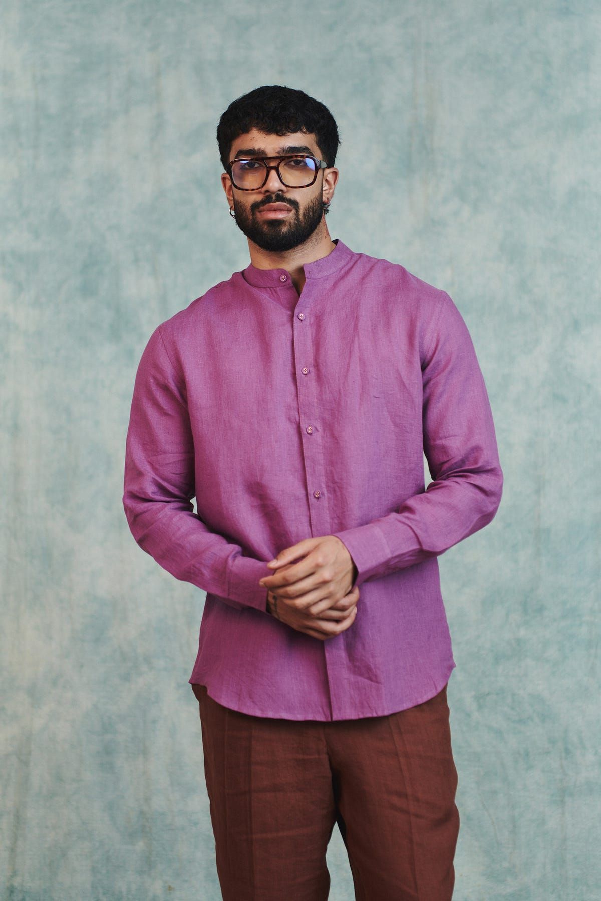 Berry Linen Men's Band Collar Shirt - image 1