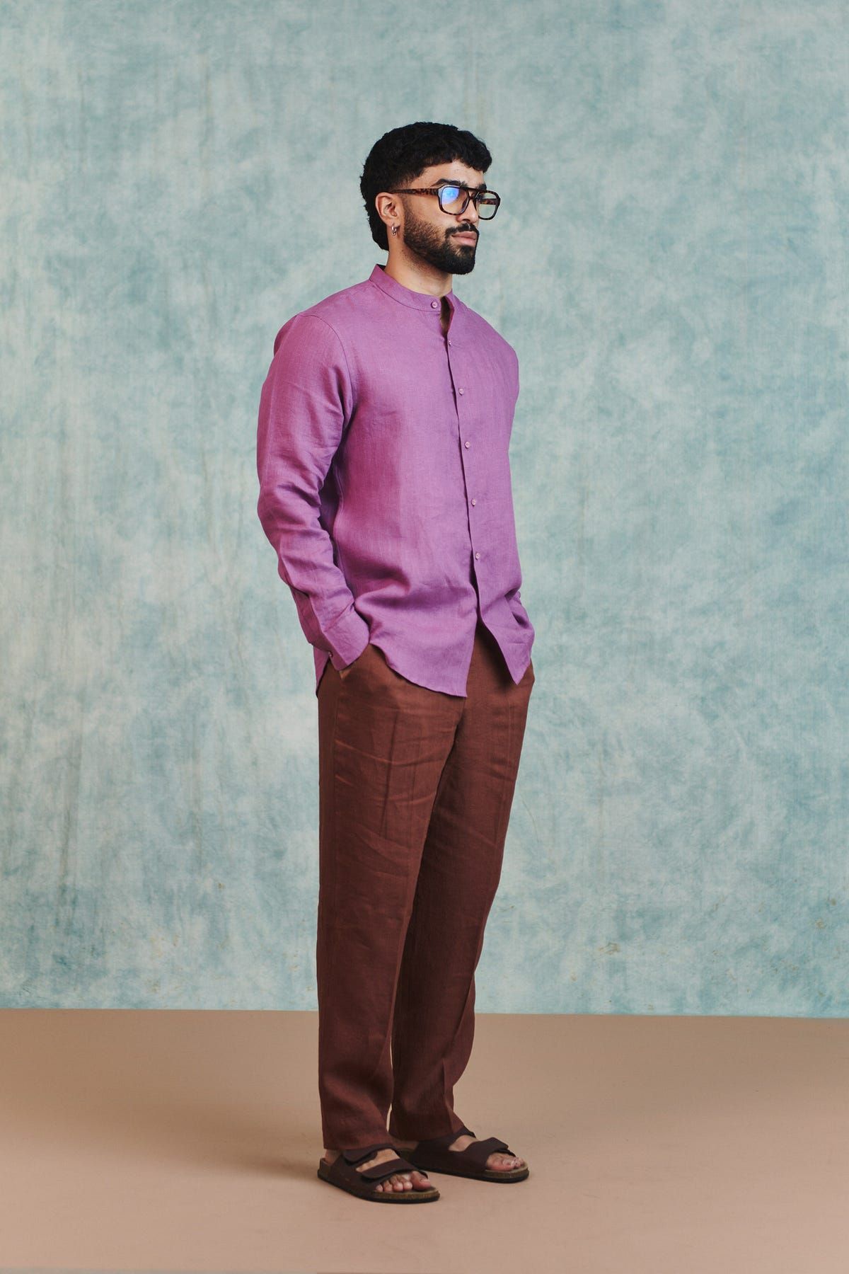 Berry Linen Men's Band Collar Shirt - image 3
