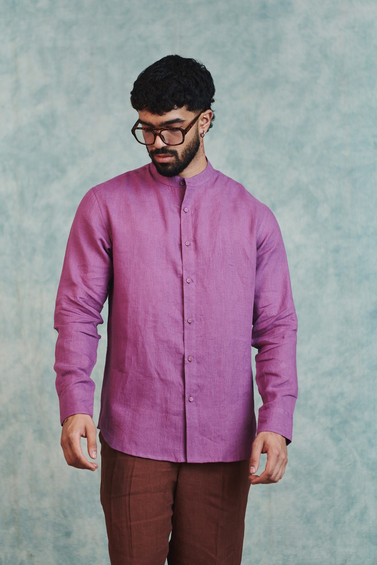 Berry Linen Men's Band Collar Shirt - image 4