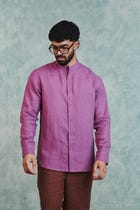 Berry Linen Men's Band Collar Shirt view 4