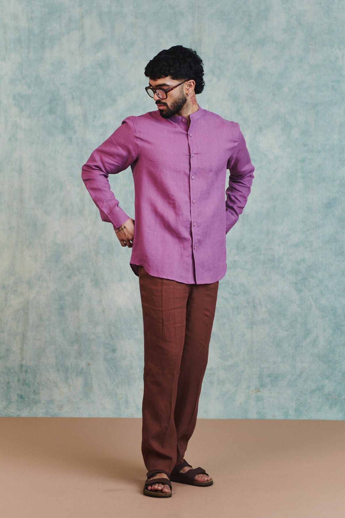 Berry Linen Men's Band Collar Shirt - image 6