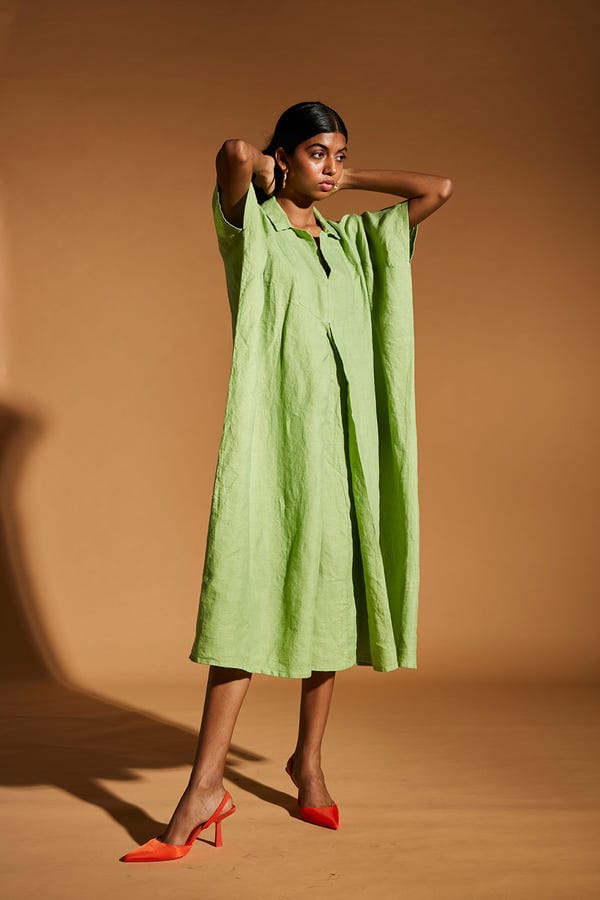 Saphed — Pista Linen Kaftan Dress