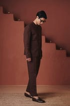 Coffee Co-Linen Men's Round Neck Jacket Set view 3