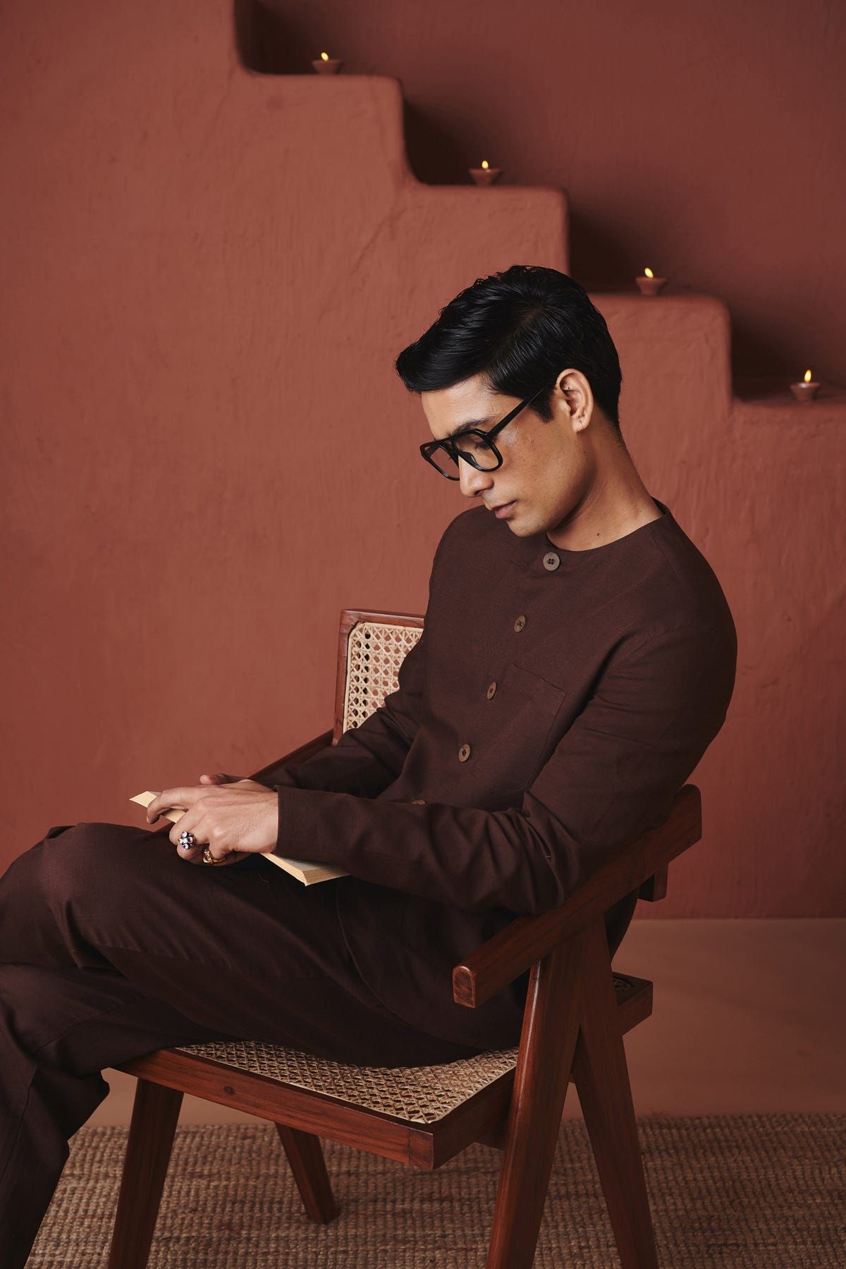 Coffee Co-Linen Men's Round Neck Jacket Set - image 7