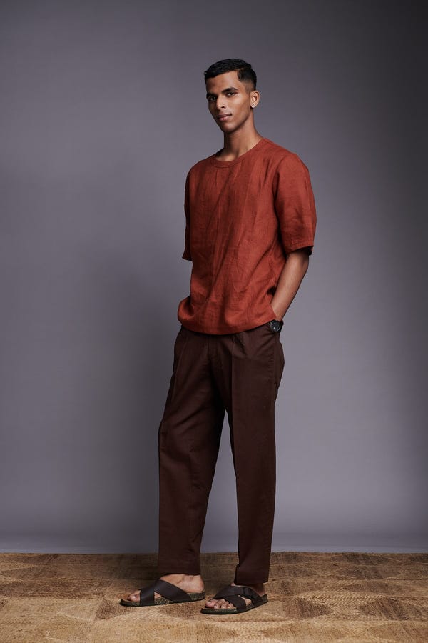 Saphed — Cinnamon Linen Men's Woven T-shirt