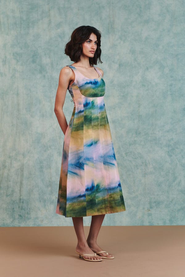 Saphed — Prism Co-Linen Panelled Dress