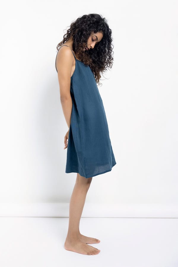 Saphed — Indigo Linen Slip Dress