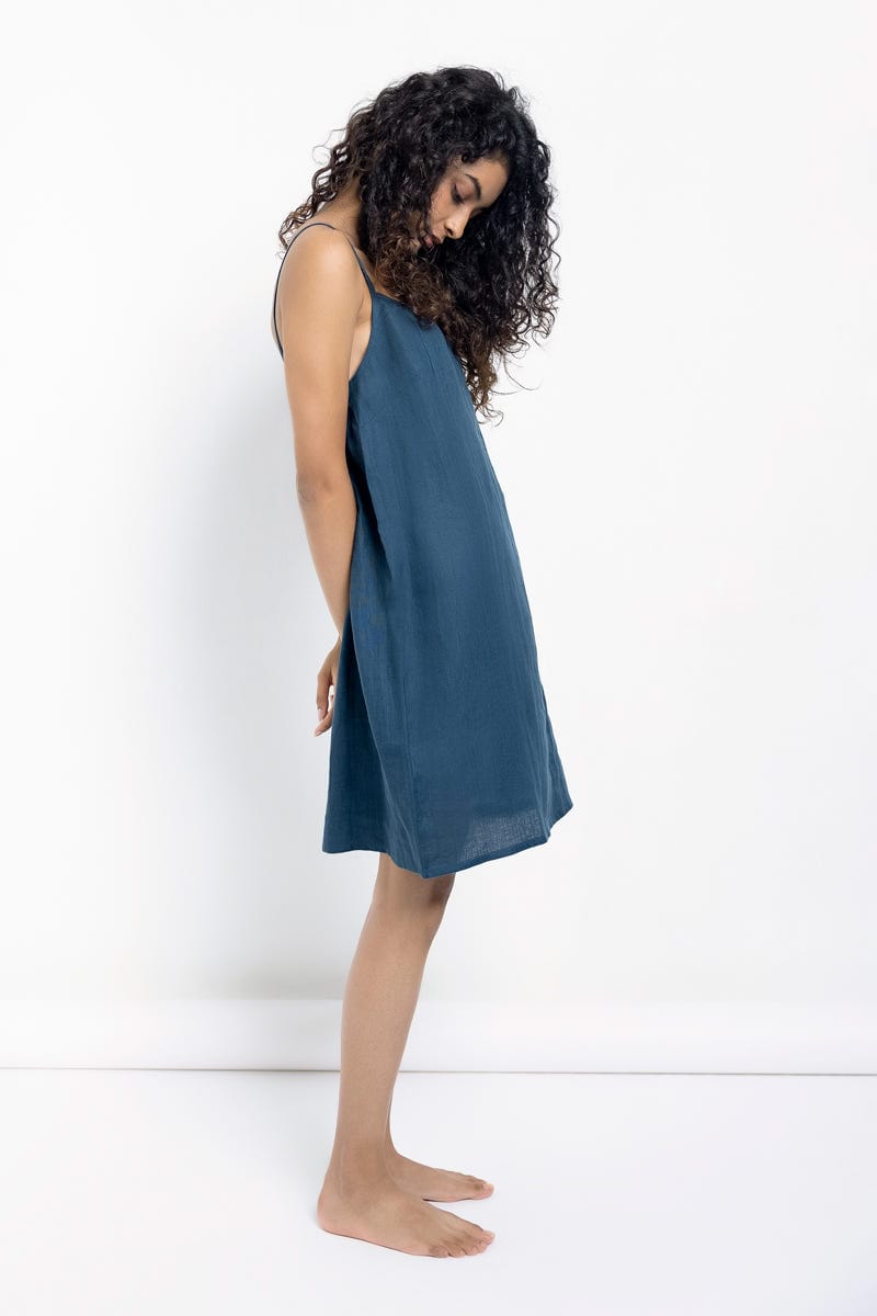 Indigo Linen Slip Dress