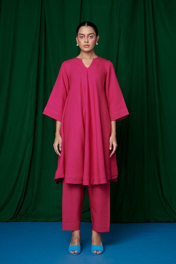 Saphed — Rani Linen Pheran Kurta Set - Sale