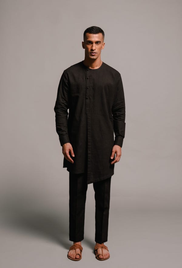 Saphed — Kohl Linen Men's Side Open Kurta Set