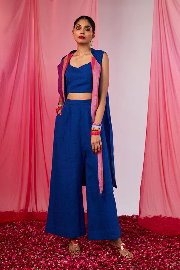 Saphed — Neelam Linen Cape Palazzo Set - Sale