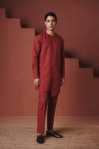 Brick Co-Linen Men's Side Open Kurta Set view 3