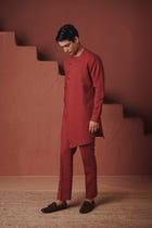 Brick Co-Linen Men's Side Open Kurta Set view 4
