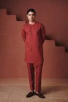 Brick Co-Linen Men's Side Open Kurta Set view 5