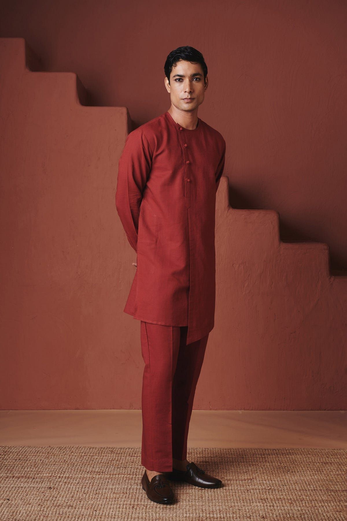 Brick Co-Linen Men's Side Open Kurta Set - image 6