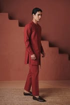 Brick Co-Linen Men's Side Open Kurta Set view 7