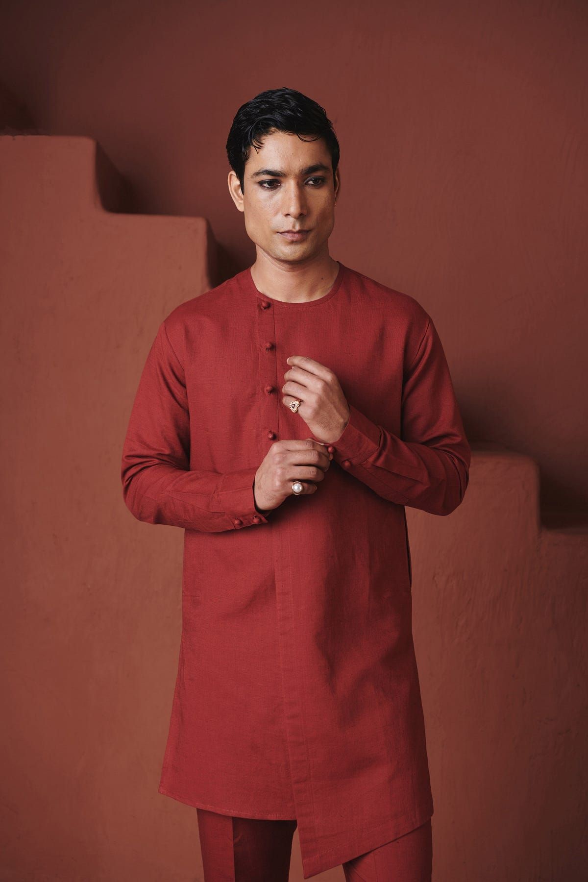 Brick Co-Linen Men's Side Open Kurta Set - image 8