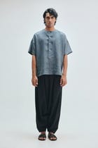 Slate Linen Men's Half Sleeves Panelled Shirt Kurta view 1