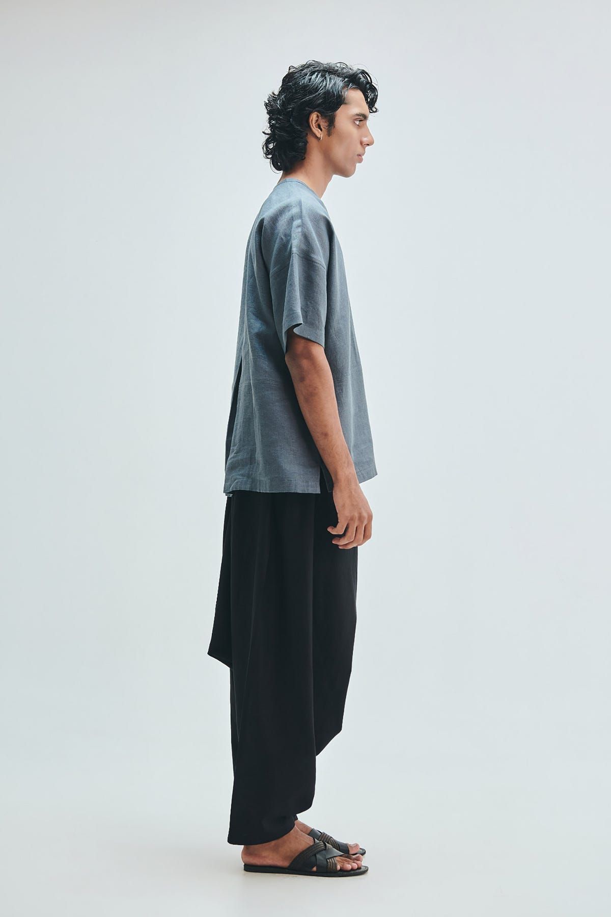 Slate Linen Men's Half Sleeves Panelled Shirt Kurta - image 2