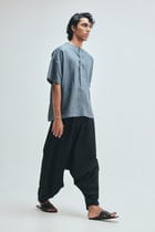 Slate Linen Men's Half Sleeves Panelled Shirt Kurta view 5