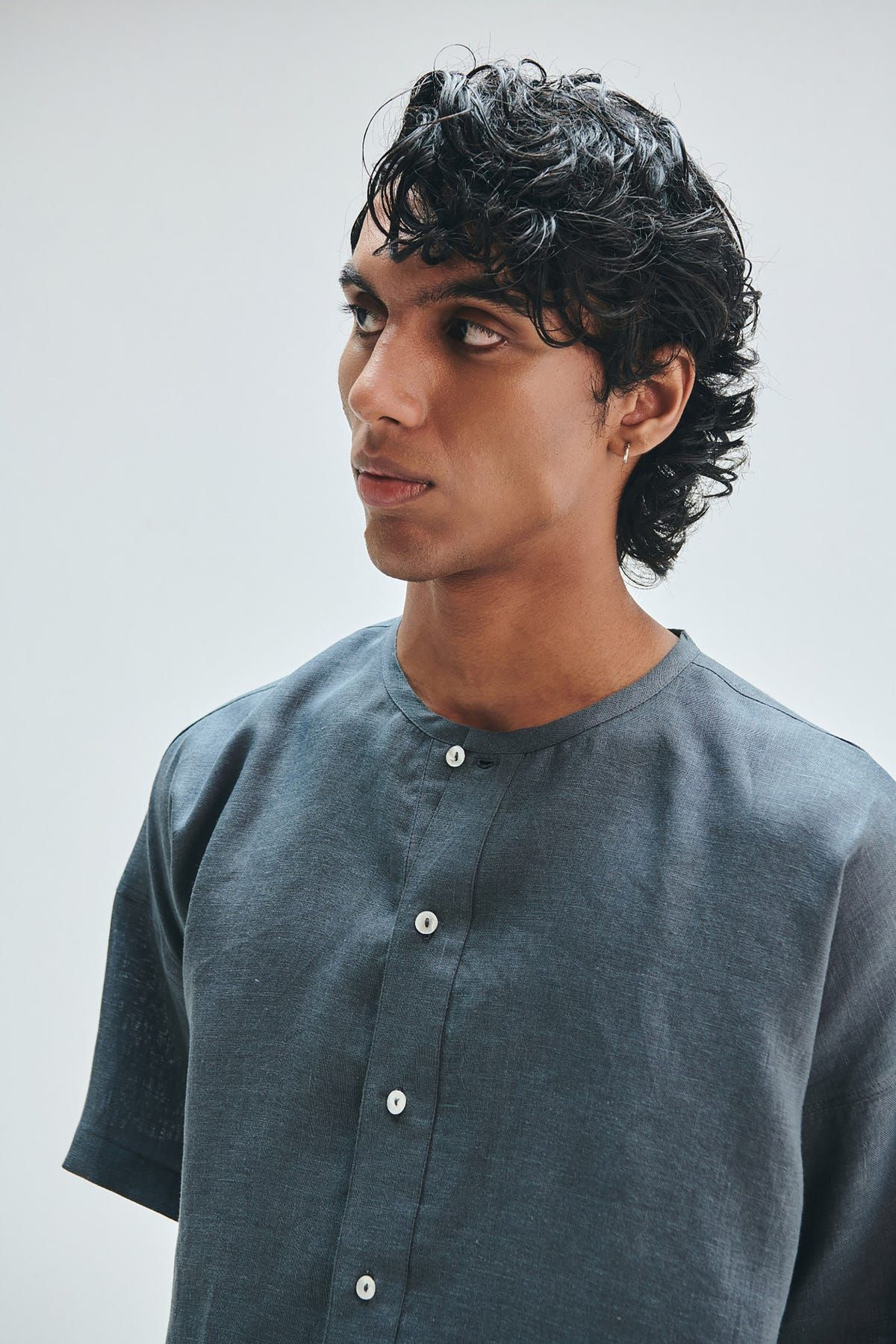 Slate Linen Men's Half Sleeves Panelled Shirt Kurta - image 6
