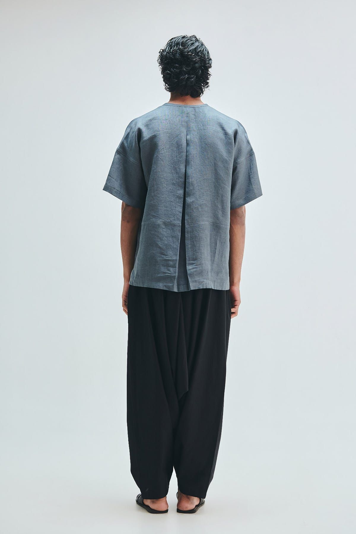 Slate Linen Men's Half Sleeves Panelled Shirt Kurta - image 8