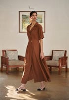 Mocha Co-Linen Wrap Dress - Sale view 2