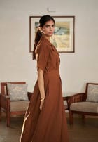 Mocha Co-Linen Wrap Dress - Sale view 4