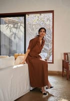 Mocha Co-Linen Wrap Dress - Sale view 5