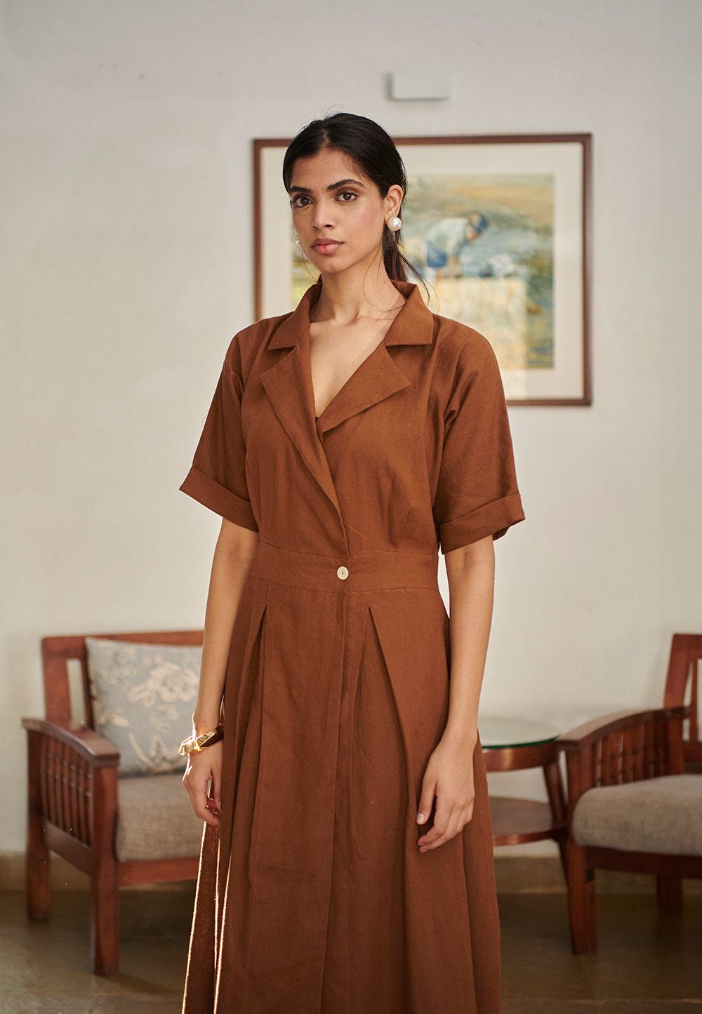 Mocha Co-Linen Wrap Dress - Sale - image 6