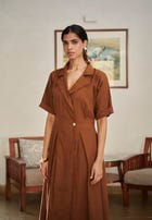 Mocha Co-Linen Wrap Dress - Sale view 6
