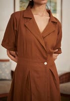 Mocha Co-Linen Wrap Dress - Sale view 8