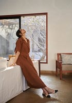 Mocha Co-Linen Wrap Dress - Sale view 9