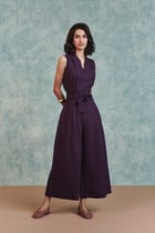 Plum Linen Sculpted Jumpsuit view 1