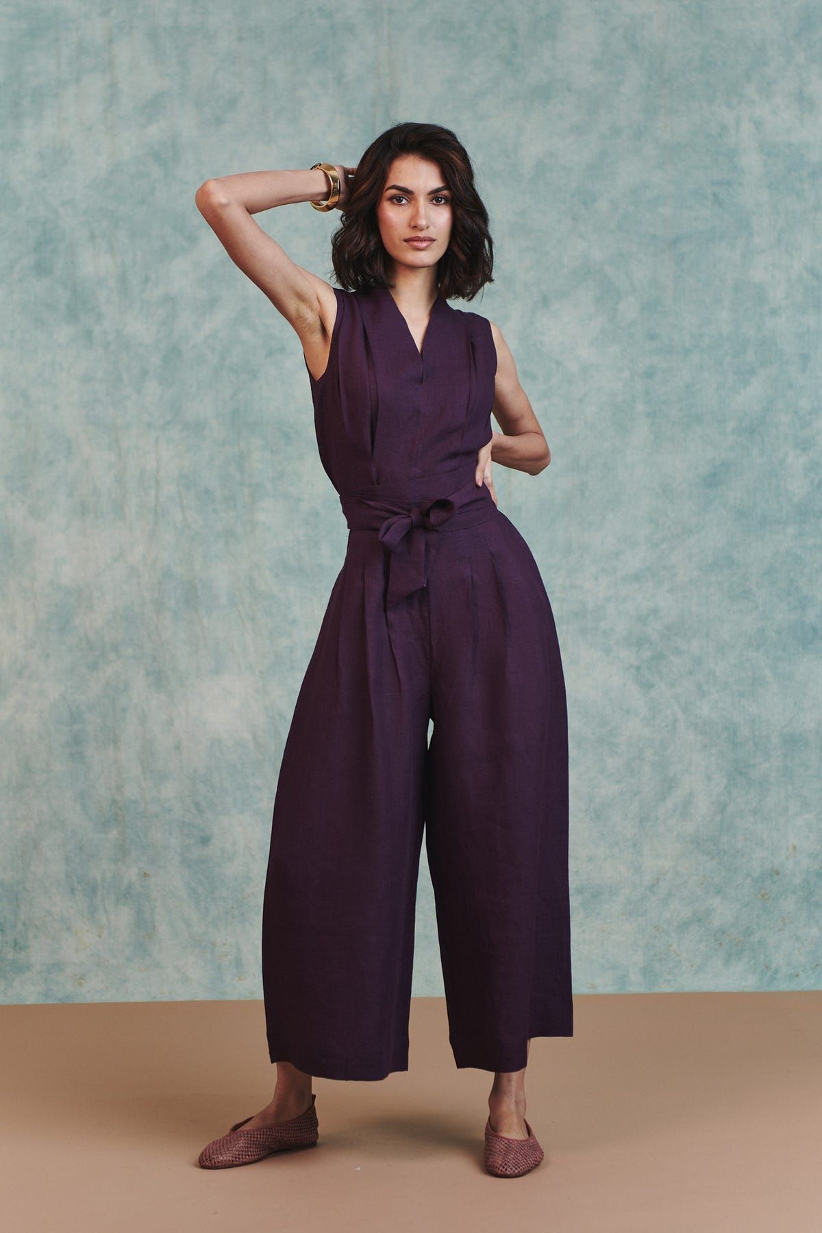Plum Linen Sculpted Jumpsuit - image 3