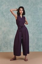 Plum Linen Sculpted Jumpsuit view 3
