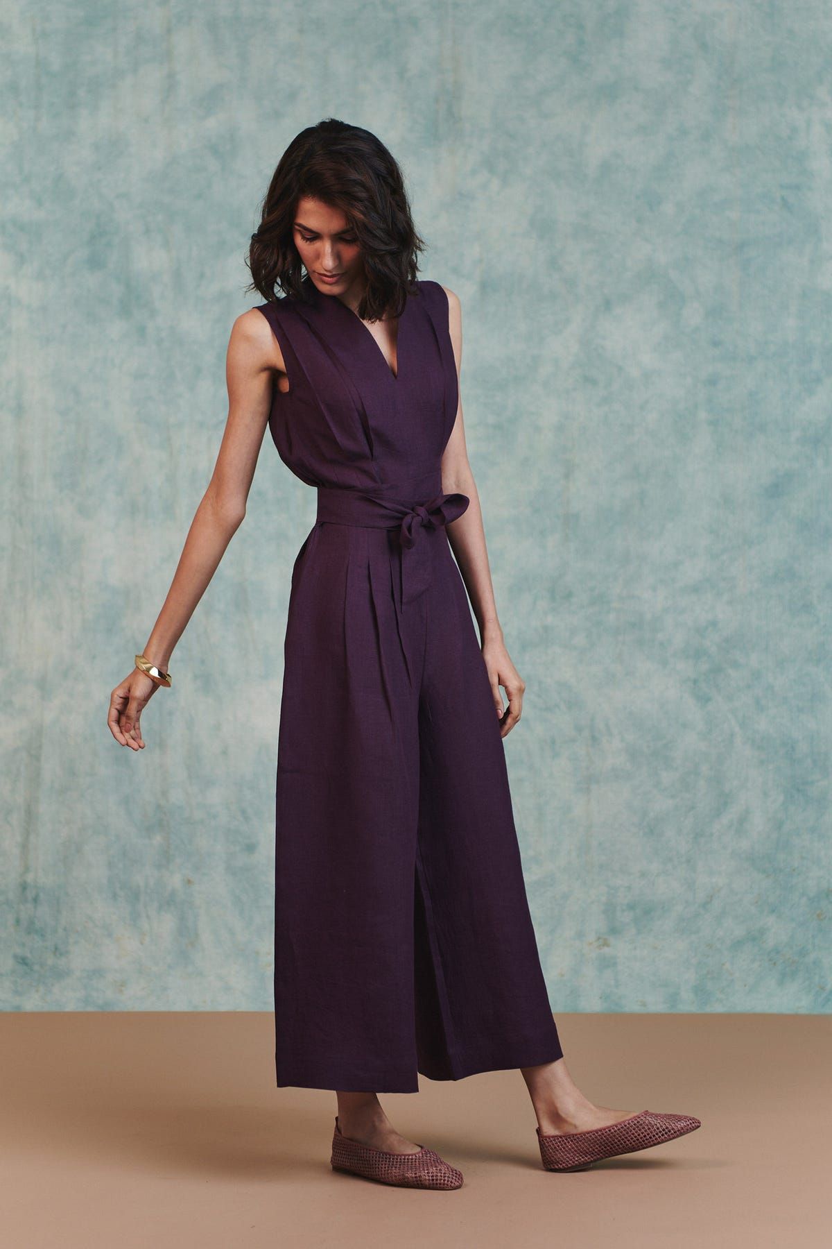 Plum Linen Sculpted Jumpsuit - image 4