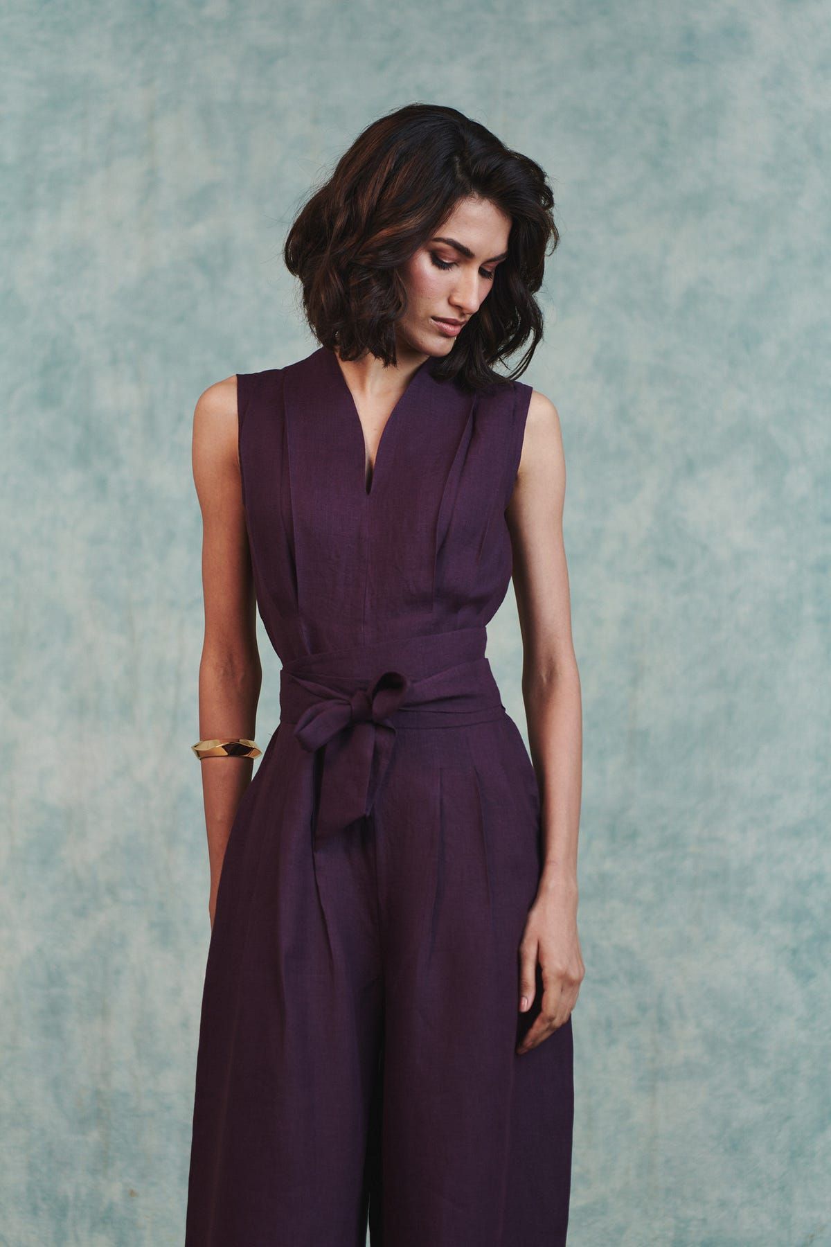 Plum Linen Sculpted Jumpsuit - image 9