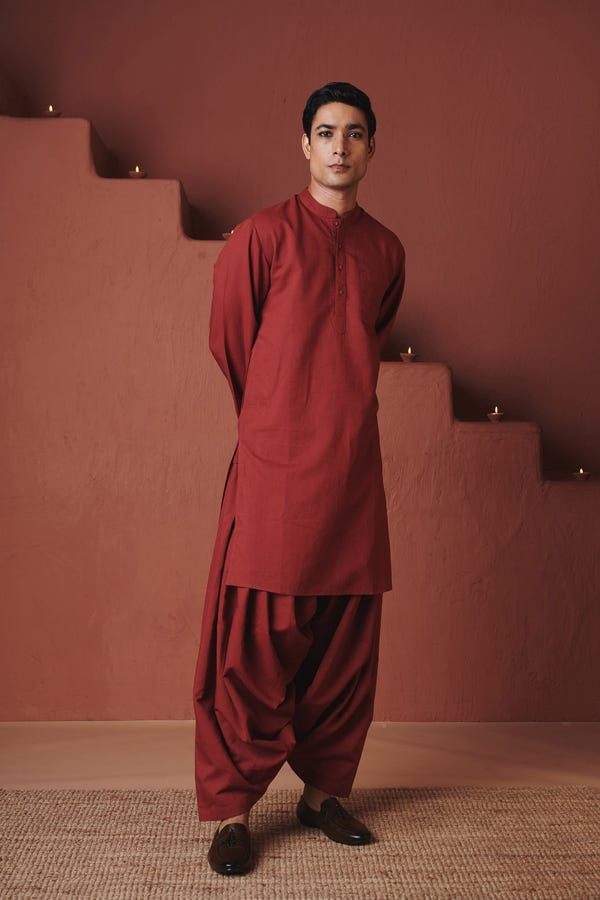 Saphed — Brick Co-Linen Men's Classic Kurta