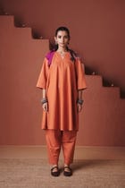Marigold Co-Linen Pheran Kurta Set view 3
