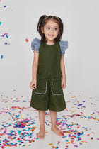 Sky Linen Girls Frill Top view 3