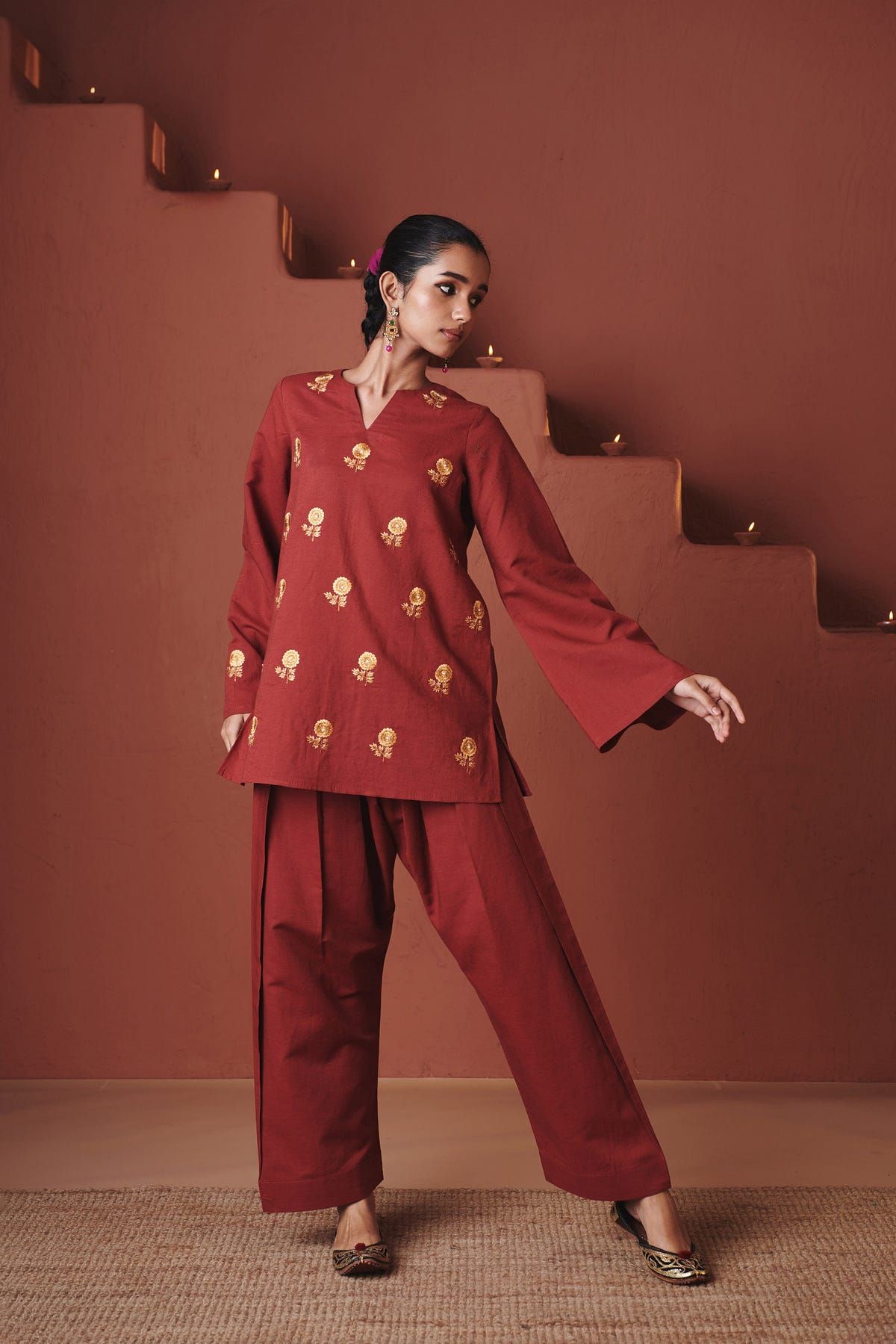 Brick Co-Linen Farsi Kurta Set - image 1