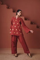 Brick Co-Linen Farsi Kurta Set view 1