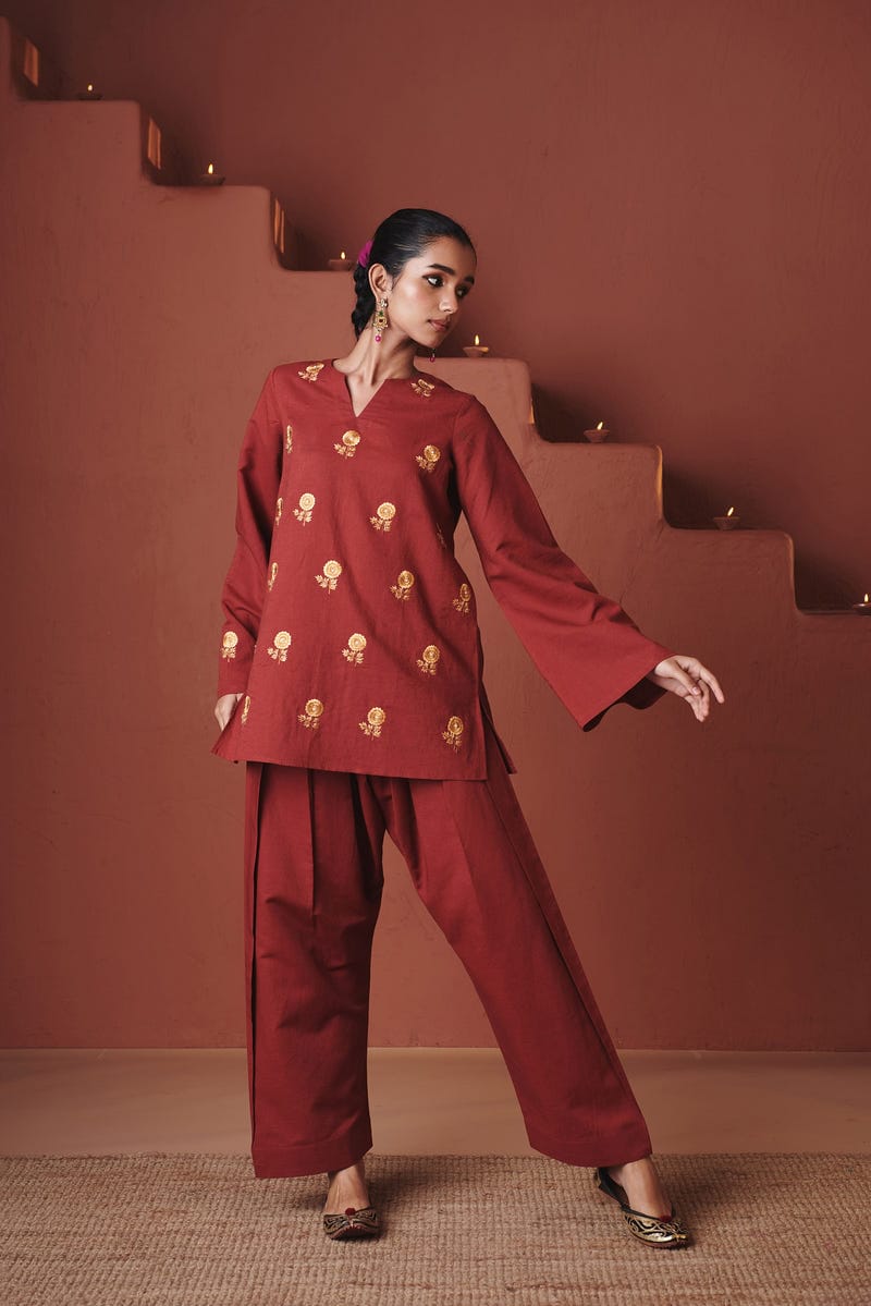 Brick Co-Linen Farsi Kurta Set