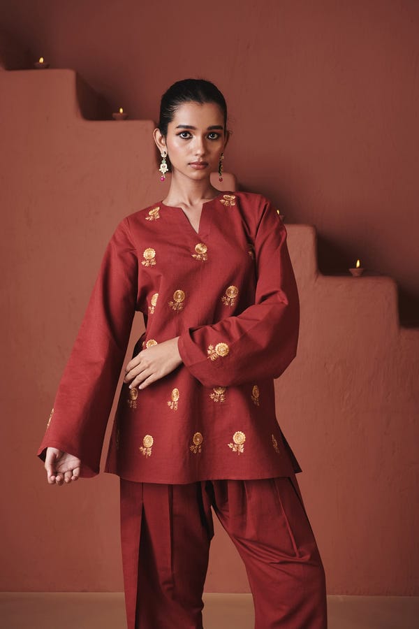 Saphed — Brick Co-Linen Farsi Kurta Set