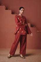 Brick Co-Linen Farsi Kurta Set view 3